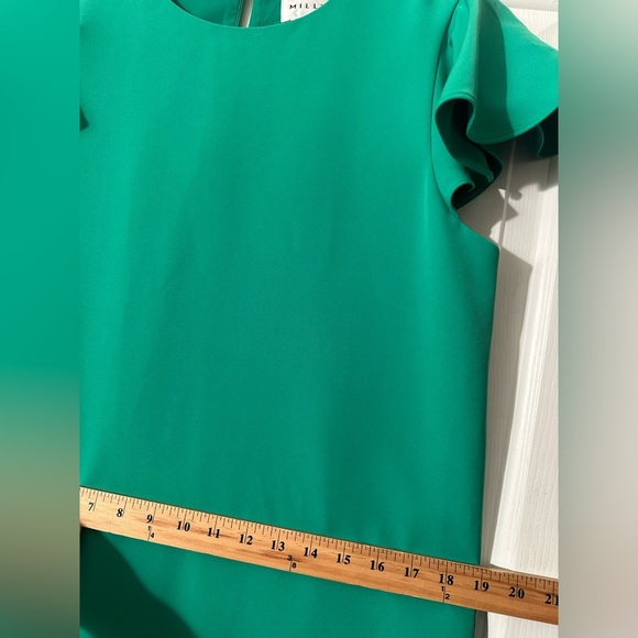 MILLY Women's 6 Solid Green Short Ruffle Sleeve Mini Shift Dress Pockets CLEAN2 - Picture 8 of 14